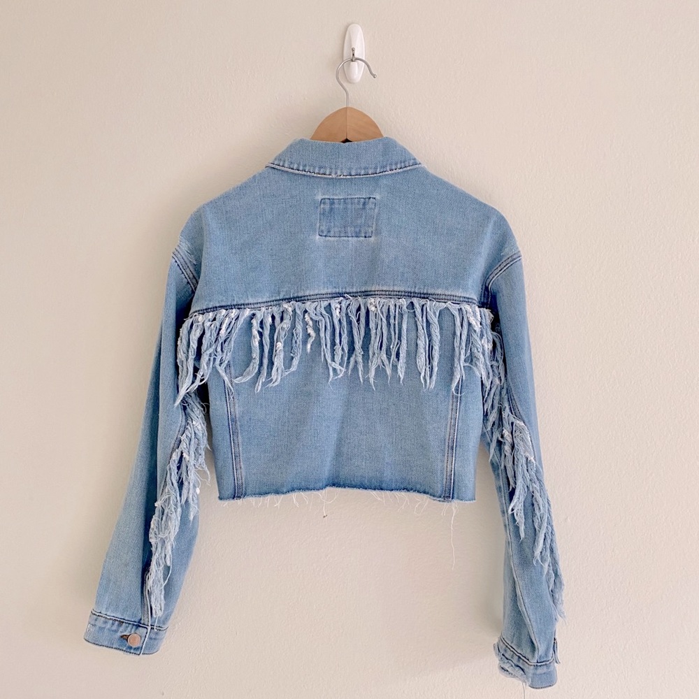 Fringe Cropped Boho Denim Jacket